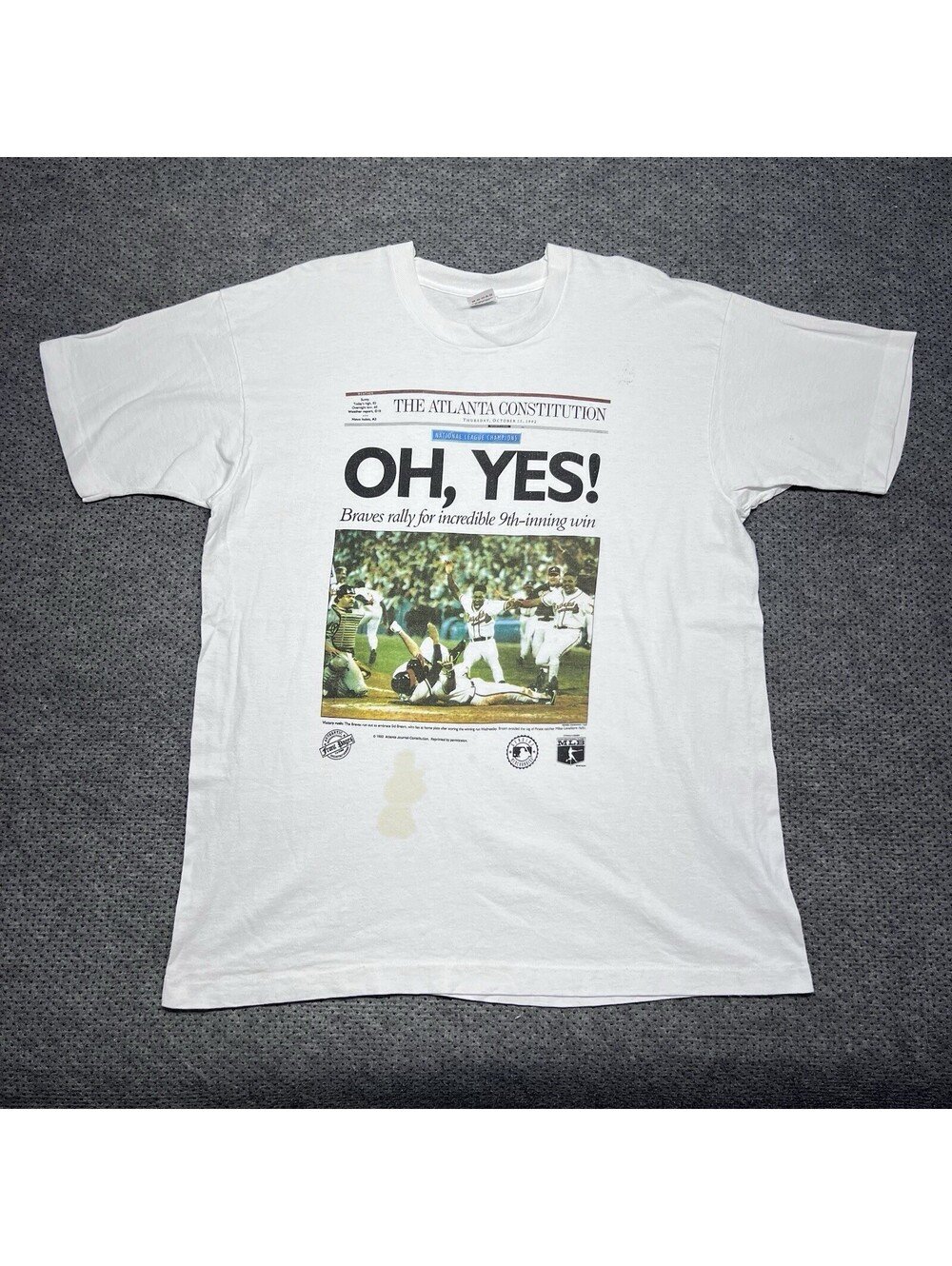 Vintage 1992 Atlanta Braves World Series Champions Newspaper T-Shirt XL RARE MEN